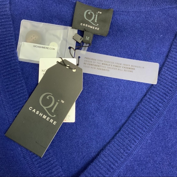 New Qi Cashmere Royal Blue V-Neck Cardigan - Picture 4 of 4